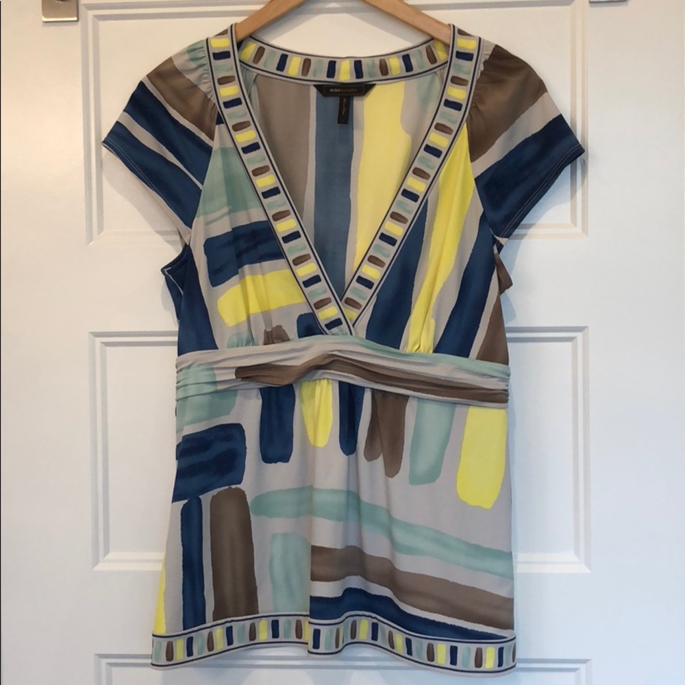 BCBG V-neck, Multi-Color Blouse - Size L